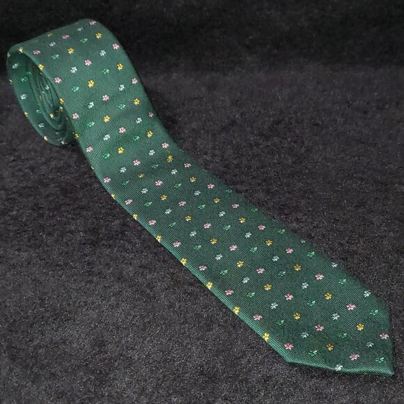 Lord of Ties Men's Green w/ multi colored Flowers 100% Cotton Neck Tie - Picture 1 of 3